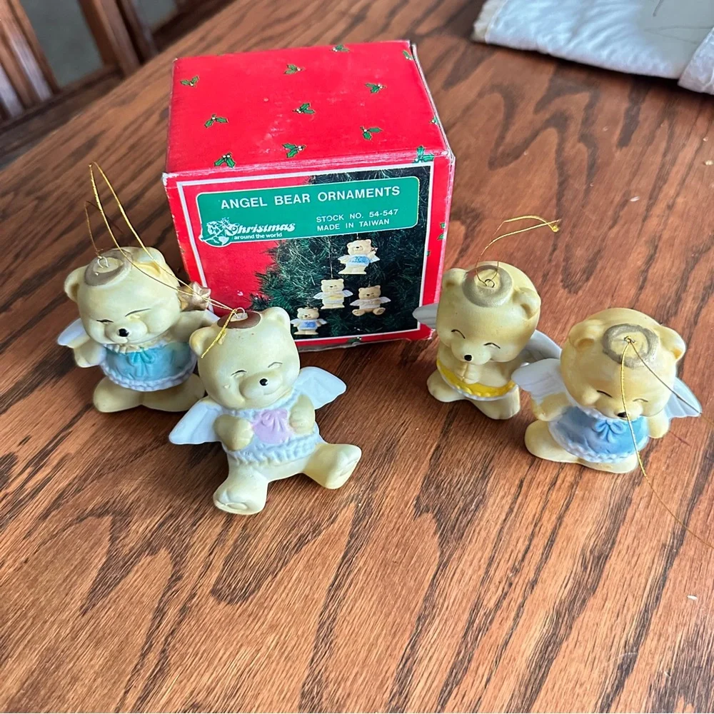 Vintage Christmas around the world Angel Bear Ornaments Set of 4